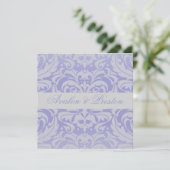 Faire-part de mariage bleu ruban Damas Scroll (Debout devant)