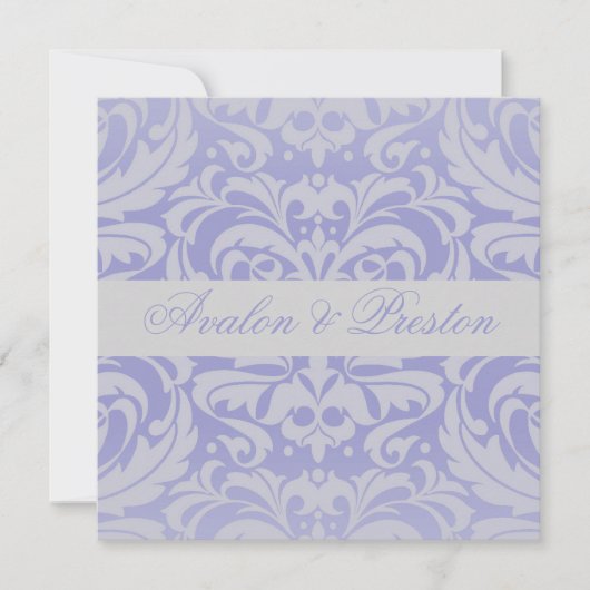 Faire-part de mariage bleu ruban Damas Scroll (Devant)