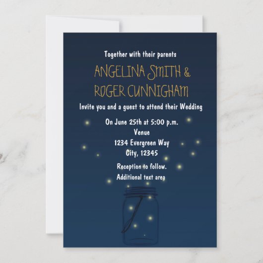 Faire-part de mariage bleu rustique avec pot Mason (Devant)