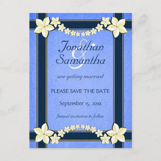 Faire-Part de Mariage Bleu Rustique Save The Date (Devant)