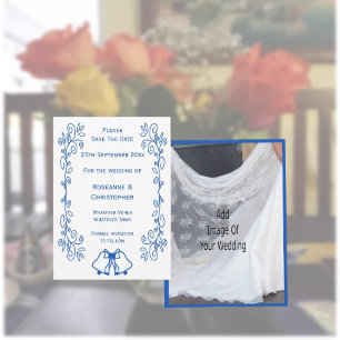 Faire-part de mariage bleu saphir cloches
