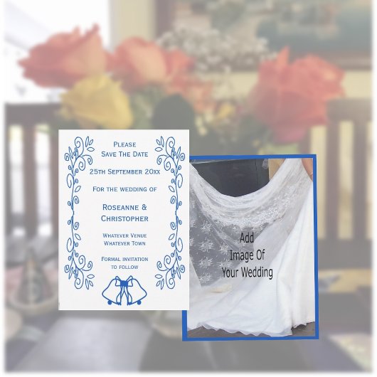 Faire-part de mariage bleu saphir cloches