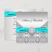 Faire-part de mariage bleu sarcelle argenté élégan (Devant / Derrière)