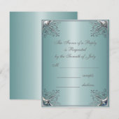 Faire-part de mariage bleu sarcelle blanc (Devant / Derrière)