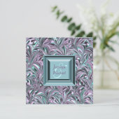 Faire-part de mariage bleu sarcelle lavande (Debout devant)