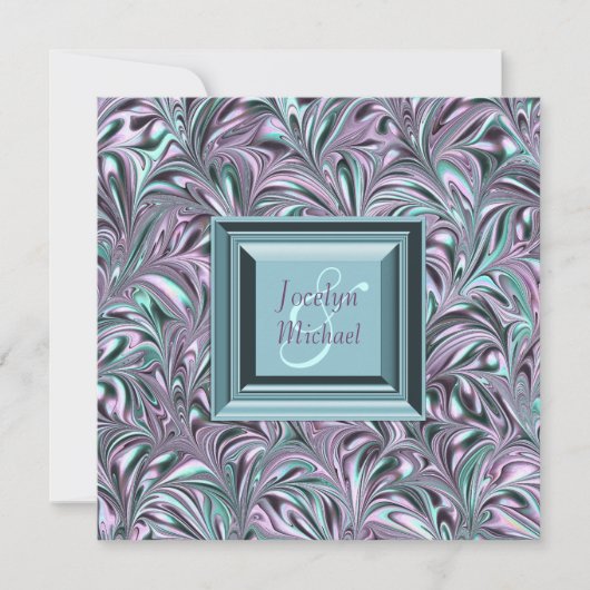 Faire-part de mariage bleu sarcelle lavande (Devant)