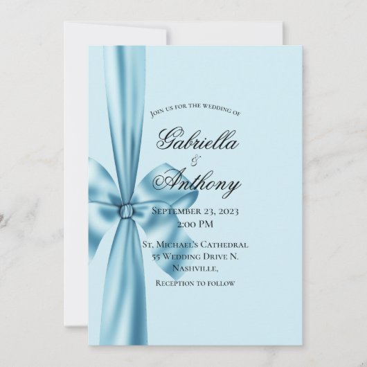 Faire-part de mariage Bleu Satin Ribbon (Devant)