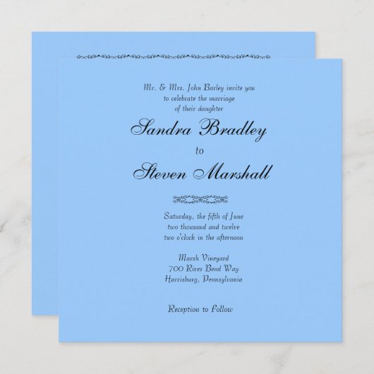 Faire-part de mariage bleu simple (Devant / Derrière)