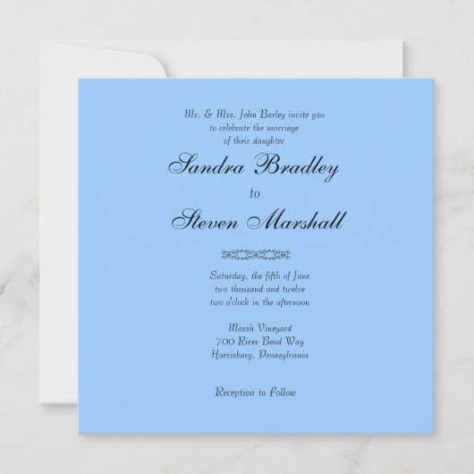 Faire-part de mariage bleu simple (Devant)