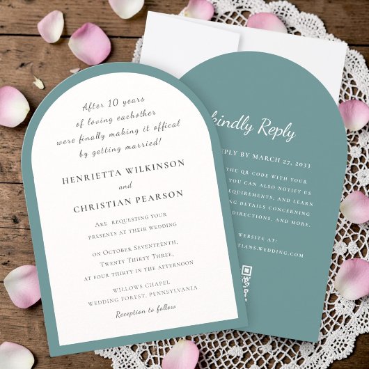 Faire-part de mariage bleu simple moderne avec QR