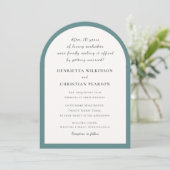 Faire-part de mariage bleu simple moderne avec QR (Debout devant)