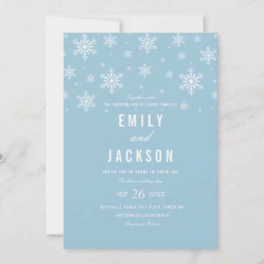 Faire-part de mariage bleu Snowflake moderne (Devant)