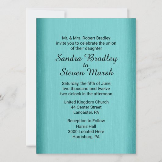 Faire-part de mariage bleu turquoise (Dos)