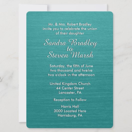 Faire-part de mariage bleu turquoise (Devant)