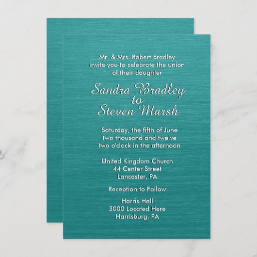 Faire-part de mariage bleu turquoise (Devant / Derrière)