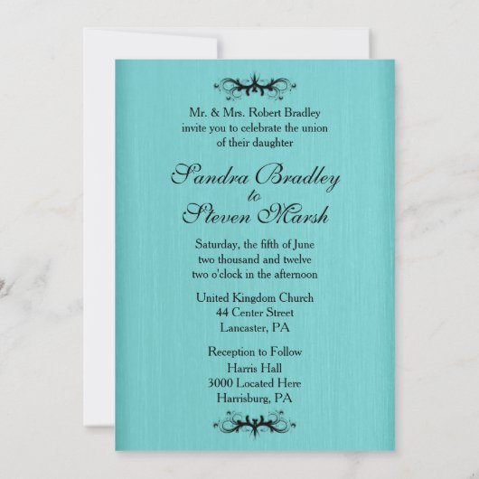 Faire-part de mariage bleu turquoise 5 po x 7 po (Dos)