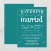 Faire-part de mariage bleu turquoise de (Devant / Derrière)