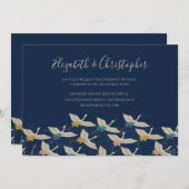 Faire-part de mariage bleu Vintage japonais (Devant / Derrière)