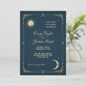 Faire-part de mariage bleu Vintage Sun & Moon (Debout devant)