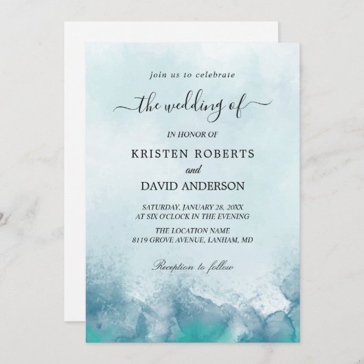 faire-part de mariage bleue (Devant / Derrière)