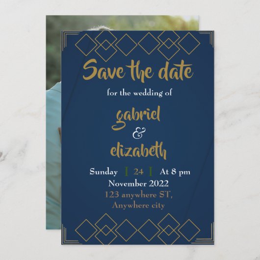 faire-part de mariage bleue élégante et simple (Devant / Derrière)