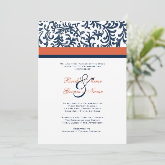 Faire-part de mariage bleue et orange (Debout devant)