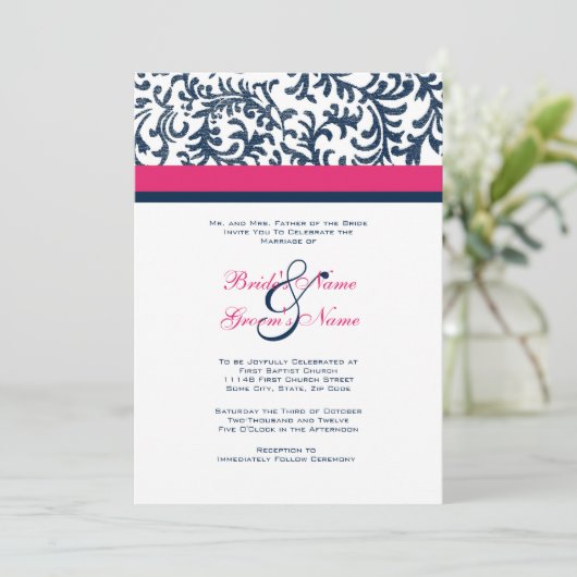 Faire-part de mariage bleue et rose (Debout devant)