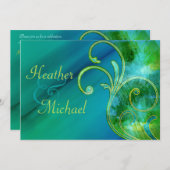Faire-part de mariage bleue et verte (Devant / Derrière)