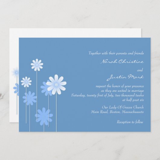 Faire-part de mariage Blue Daisy (Devant / Derrière)