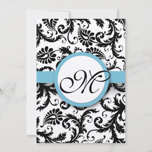 Faire-part de mariage Blue Damask Fils 5 x 7 (Dos)