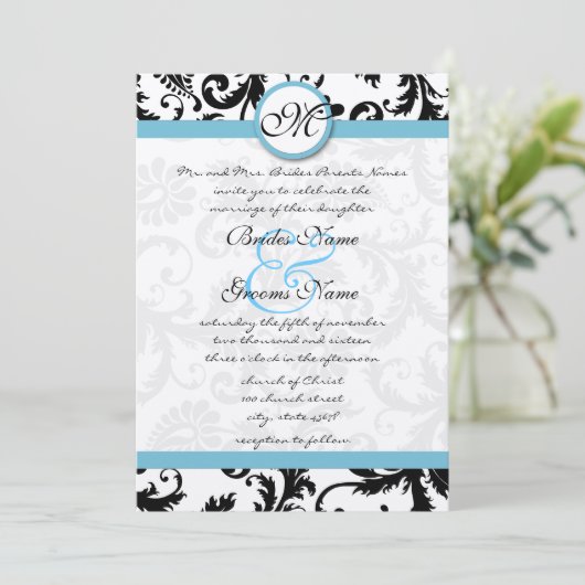 Faire-part de mariage Blue Damask Fils 5 x 7 (Debout devant)