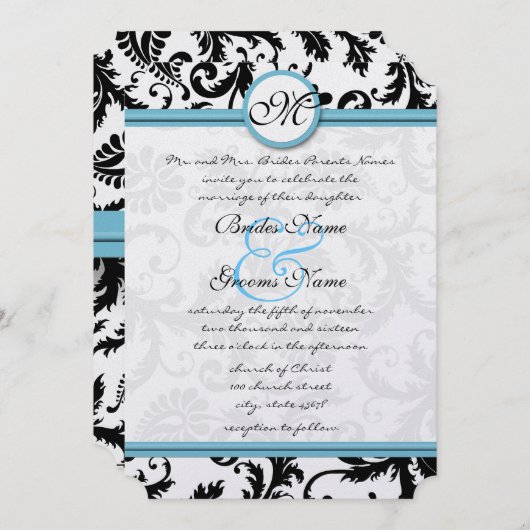Faire-part de mariage Blue Damask Fils 5 x 7 (Devant / Derrière)