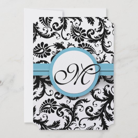 Faire-part de mariage Blue Damask Fils 5 x 7 (Dos)