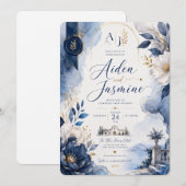 Faire-part de mariage Blue Elegance (Devant / Derrière)