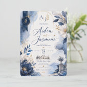 Faire-part de mariage Blue Elegance (Debout devant)