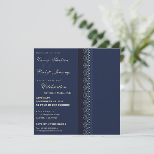 Faire-part de mariage Blue Elegance (Debout devant)