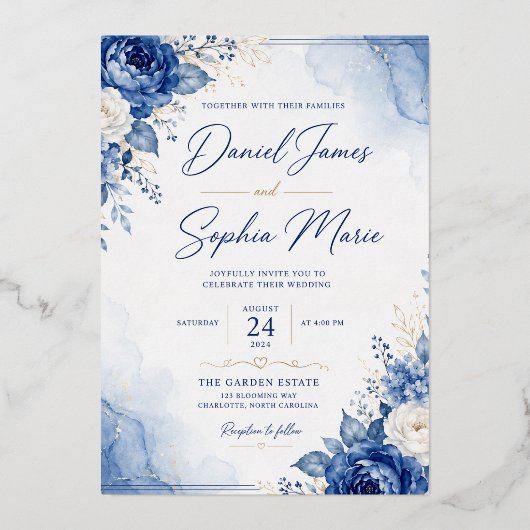 Faire-part de mariage Blue Elegance | Daniel & Sop (Recto)