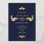 Faire-part de mariage Blue et Gold Foil (Recto)