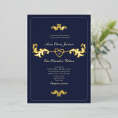 Faire-part de mariage Blue et Gold Foil (Debout devant)
