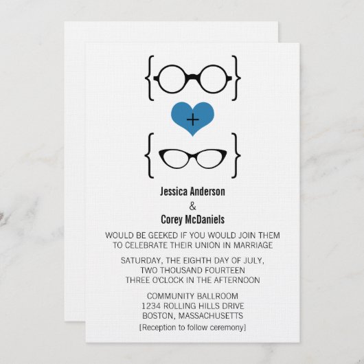 Faire-part de mariage Blue Geeky Glass (Devant / Derrière)