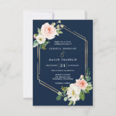 Faire-part de mariage Blue Gold Blush (Devant)