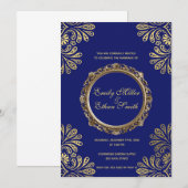 Faire-part de mariage Blue Gold Floral Abstrait (Devant / Derrière)