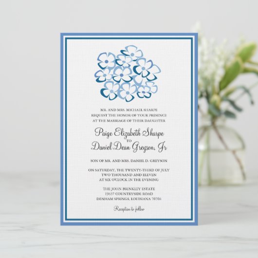 Faire-part de mariage Blue Hydrangea (Debout devant)