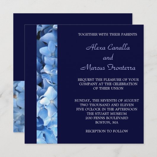 Faire-part de mariage Blue Hydrangea - Deux côtés (Devant / Derrière)