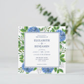 Faire-part de mariage Blue Hydrangeas avec code QR (Debout devant)
