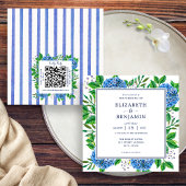 Faire-part de mariage Blue Hydrangeas avec code QR