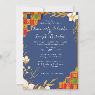 Faire-part de mariage Blue Kente, Invitation afroc