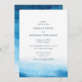 Faire-part de mariage Blue Ocean Watercolor (Devant / Derrière)