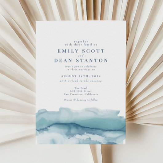 Faire-part de mariage Blue Ocean Watercolor
