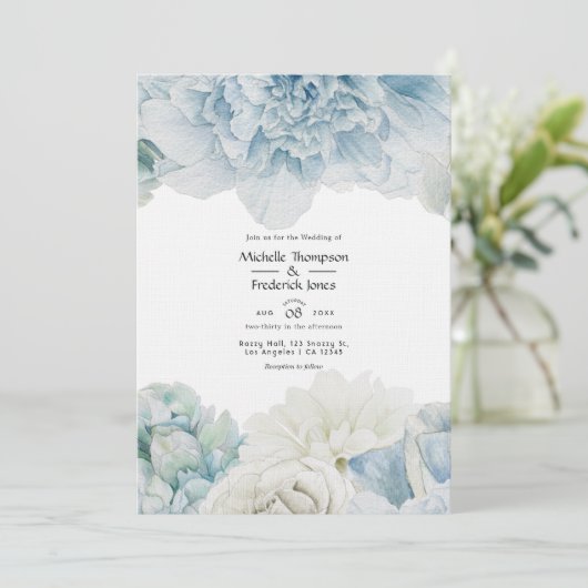 Faire-part de mariage Blue Peonies (Debout devant)